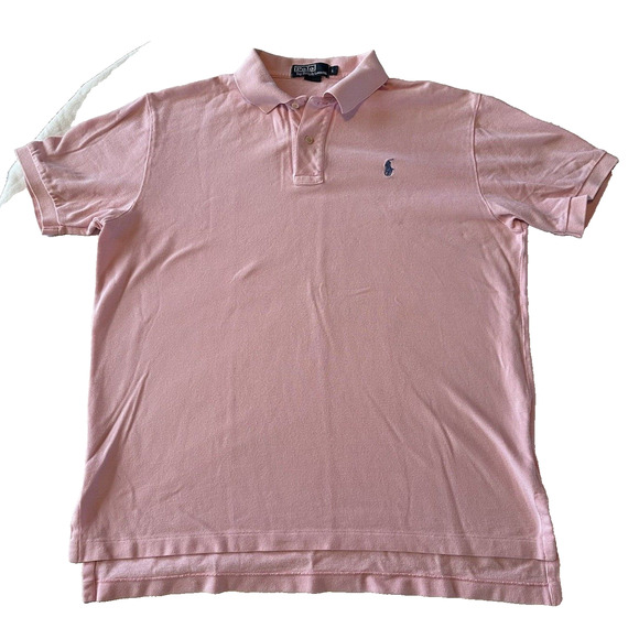 Polo Ralph Lauren Golf Shirt Classic Mens Large Pink w/Blue Pony Short Sleeve - Picture 1 of 10